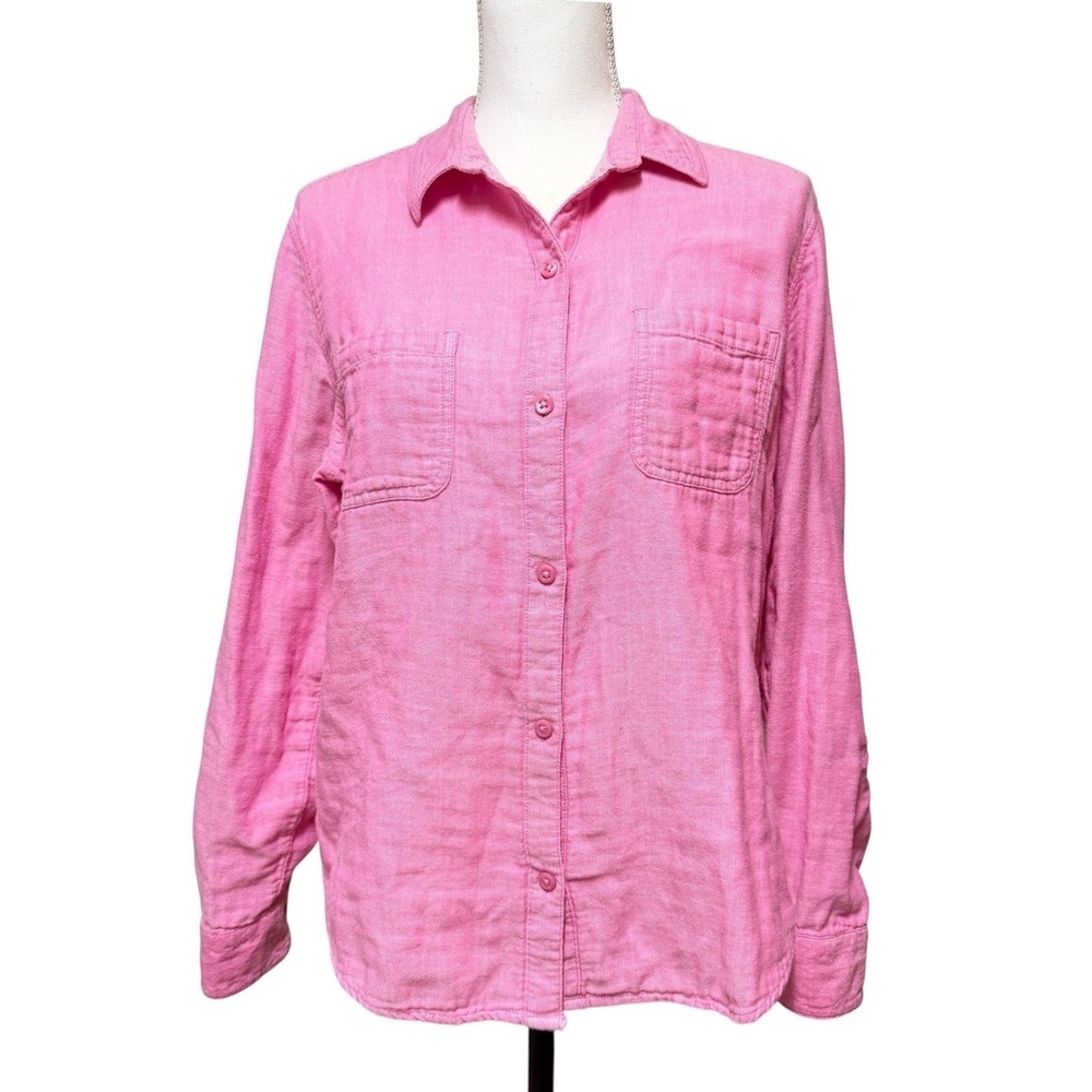 Riders by Lee Womens‎ Pink Gauze Button Down Shirt Long Sleeve Roll Tab Size M